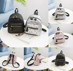 Women Backpack Geometry Bag PU Leather Girls Rucksack Shoulder School Bag