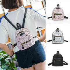 Women Backpack Geometry Bag PU Leather Girls Rucksack Shoulder School Bag