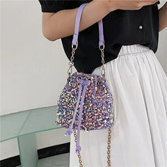 Sequin String Bucket Handbag Tote Ladies Shoulder Bag Crossbody Bags