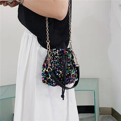 Sequin String Bucket Handbag Tote Ladies Shoulder Bag Crossbody Bags