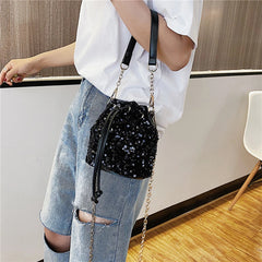 Sequin String Bucket Handbag Tote Ladies Shoulder Bag Crossbody Bags
