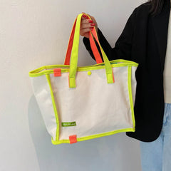 Canvas Letter Tote Bag Striped Shoulder Bag Women Handbag