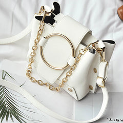 Metal Ring Chain Bucket Bag for Women Casual Shoulder Crossbody Tote