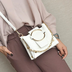 Metal Ring Chain Bucket Bag for Women Casual Shoulder Crossbody Tote