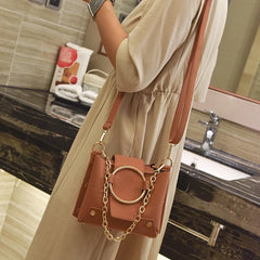 Metal Ring Chain Bucket Bag for Women Casual Shoulder Crossbody Tote