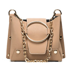 Metal Ring Chain Bucket Bag for Women Casual Shoulder Crossbody Tote
