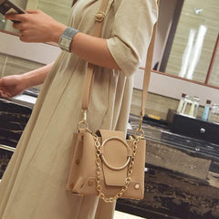 Metal Ring Chain Bucket Bag for Women Casual Shoulder Crossbody Tote
