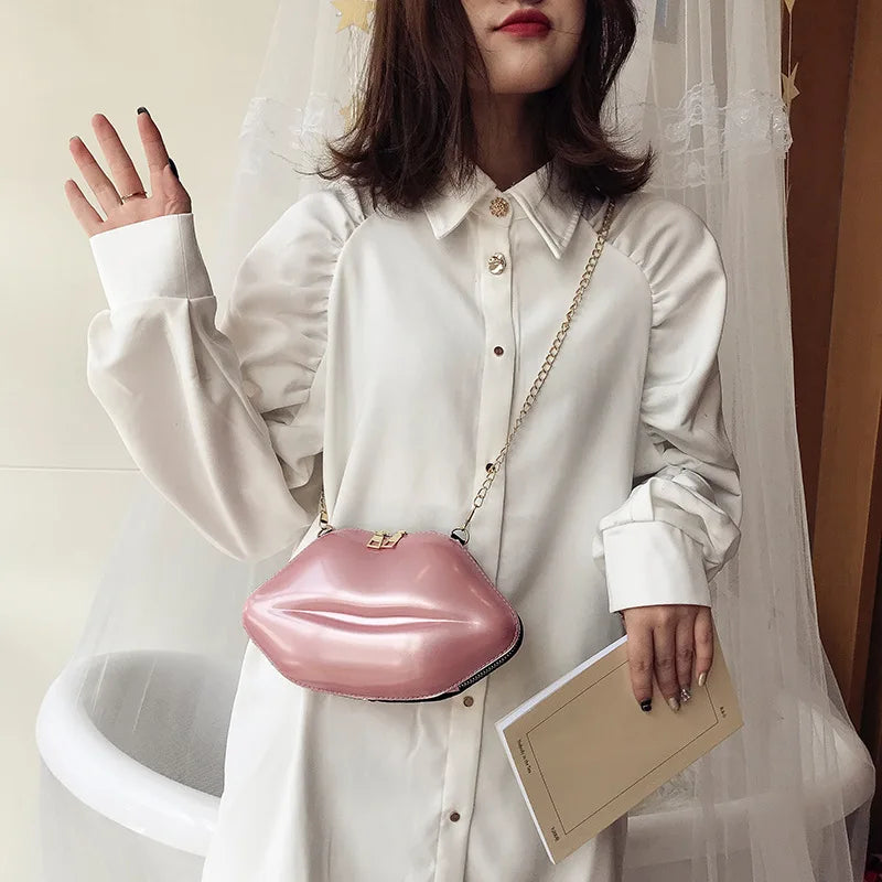 PVC Messenger Bag Lip Shape Clutch Women's Shoulder Bag