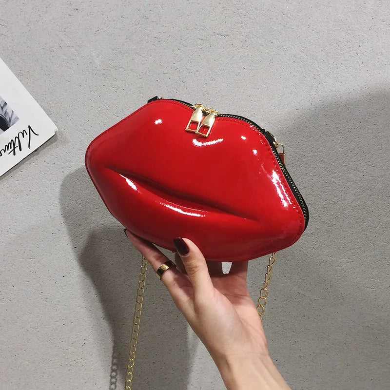 PVC Messenger Bag Lip Shape Clutch Women's Shoulder Bag