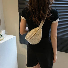 Women's Straw Beach Sling Chest Bag Waist Fanny Pack Crossbody Phone Pouch