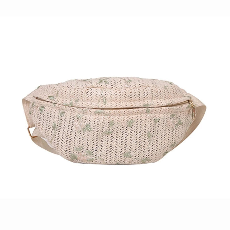 Women's Straw Beach Sling Chest Bag Waist Fanny Pack Crossbody Phone Pouch