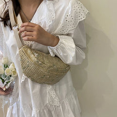 Women's Straw Beach Sling Chest Bag Waist Fanny Pack Crossbody Phone Pouch