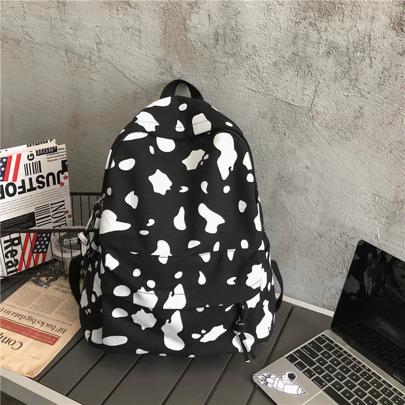 Milk Printing Women's Backpack Canvas Travel Mochila Women School Bag