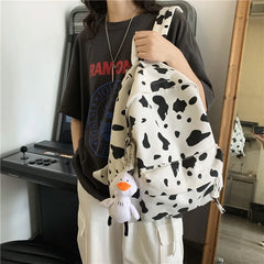 Milk Printing Women's Backpack Canvas Travel Mochila Women School Bag
