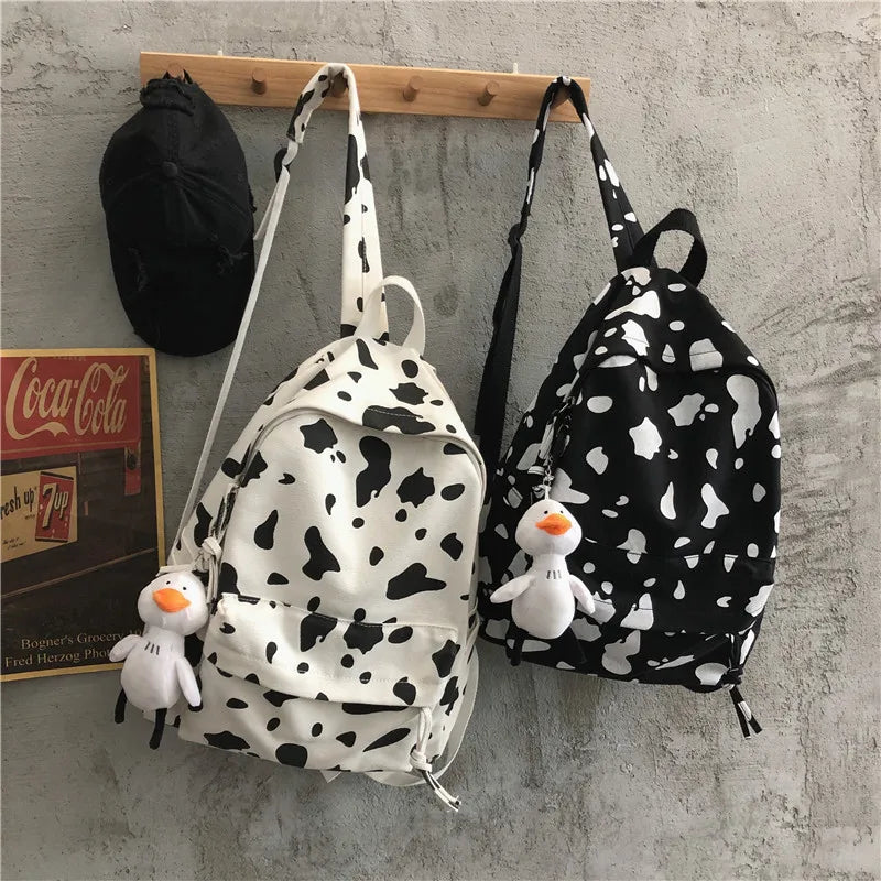 Milk Printing Women's Backpack Canvas Travel Mochila Women School Bag