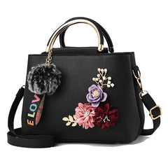 Women's Applique Plush Pendant Shoulder Tote Bag