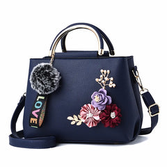 Women's Applique Plush Pendant Shoulder Tote Bag
