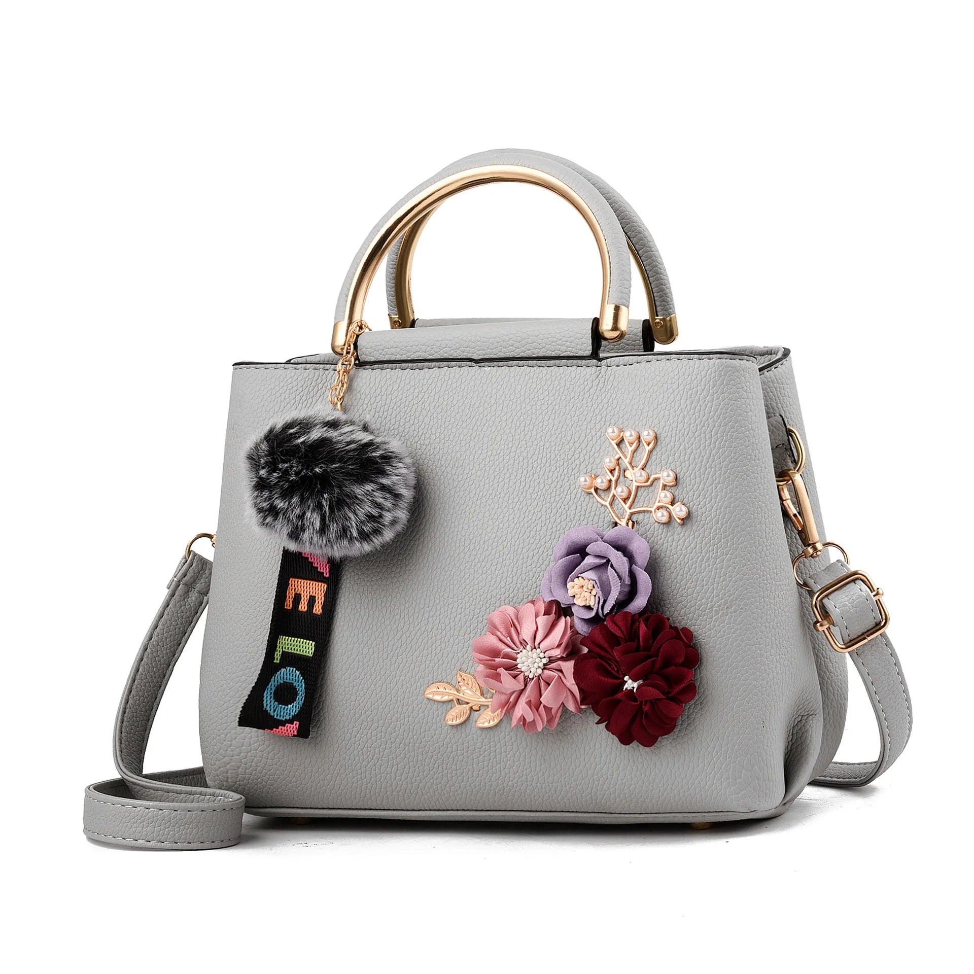 Women's Applique Plush Pendant Shoulder Tote Bag