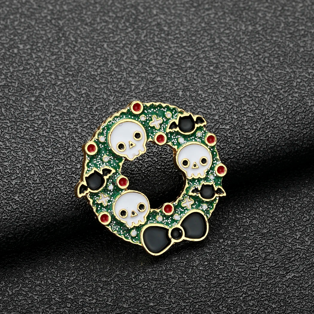 Skeleton Bat Enamel Bag Lapel Pins Brooch Skull Wreath Jewelry