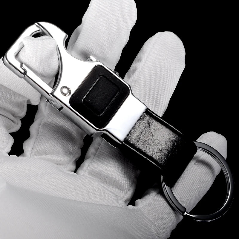Men Leather Key Chain Car Key Ring LED Bottle Opener Multifunctional Tool Y16