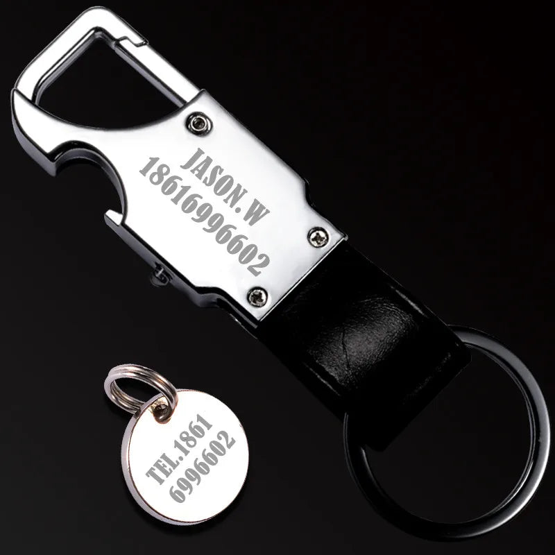 Men Leather Key Chain Car Key Ring LED Bottle Opener Multifunctional Tool Y16