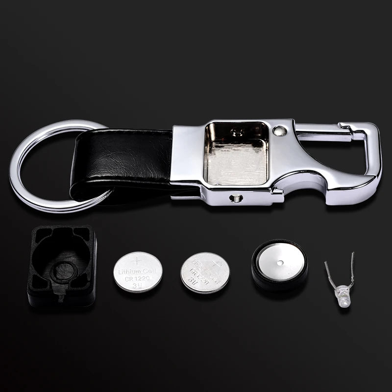 Men Leather Key Chain Car Key Ring LED Bottle Opener Multifunctional Tool Y16
