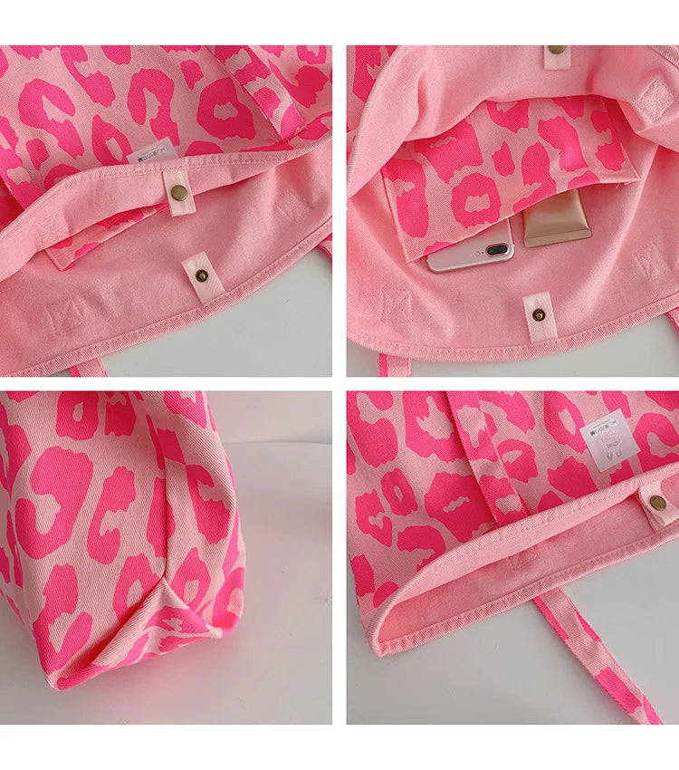 Qiaoduo Pink Leopard Shoulder Bag Women's Large Capacity Casual Totes Bag Ladies