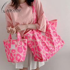 Qiaoduo Pink Leopard Shoulder Bag Women's Large Capacity Casual Totes Bag Ladies