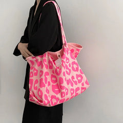 Qiaoduo Pink Leopard Shoulder Bag Women's Large Capacity Casual Totes Bag Ladies