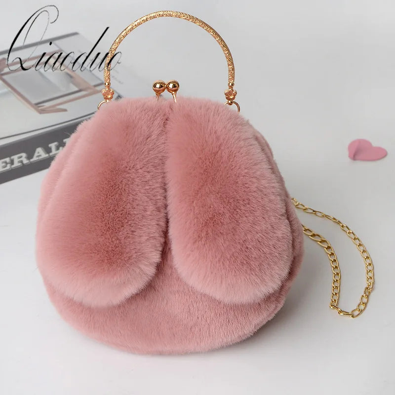 Qiaoduo Women Plush Mini Shoulder Bag Soft Rabbit Ears Crossbody Bag for Women