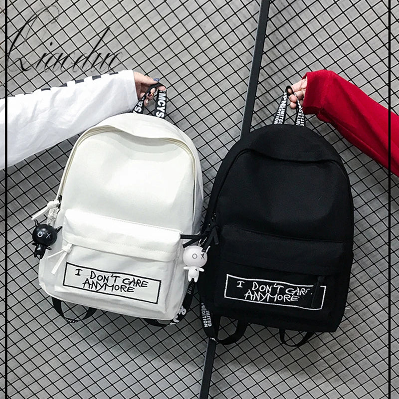 Qiaoduo Canvas Women Backpack Doll Pendant Travel Shoulder Bag Harajuku