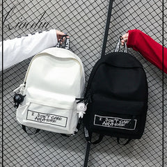 Qiaoduo Canvas Women Backpack Doll Pendant Travel Shoulder Bag Harajuku