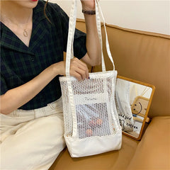 Qiaoduo Canvas Shoulder Bag Women Bag Mesh Net Handbag Crossbody Bag