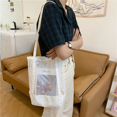 Qiaoduo Canvas Shoulder Bag Women Bag Mesh Net Handbag Crossbody Bag