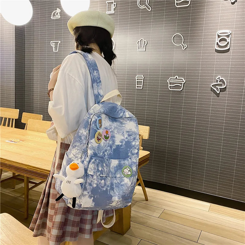 Qiaoduo Harajuku Gradient Women's Backpack Large Capacity Student School Bag