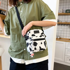 Japanese Cow Print Canvas Shoulder Bag Girls Crossbody Phone Purse