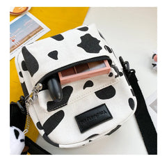 Japanese Cow Print Canvas Shoulder Bag Girls Crossbody Phone Purse