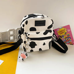 Japanese Cow Print Canvas Shoulder Bag Girls Crossbody Phone Purse