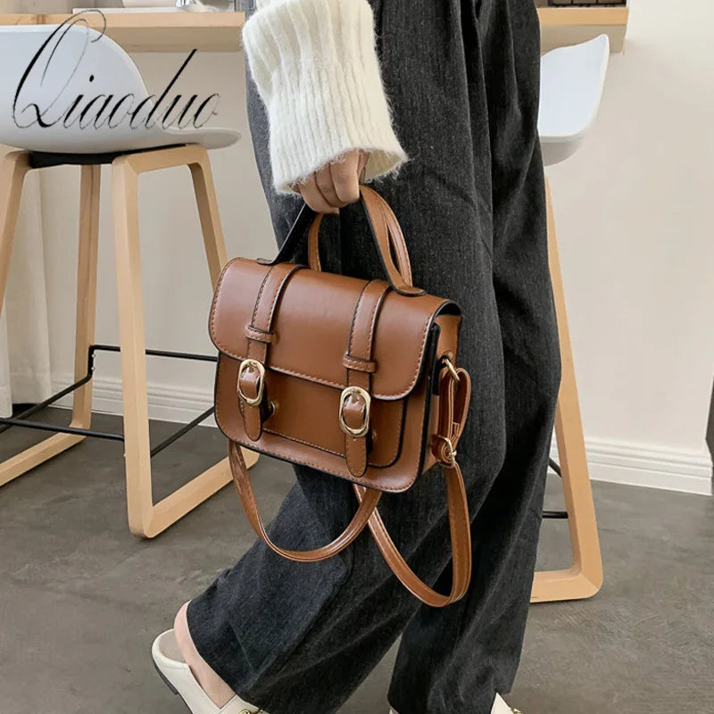 Qiaoduo Retro Winter Shoulder Bag Women Flap Lock Crossbody