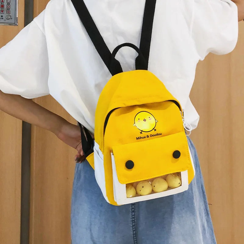 Qiaoduo School Backpack Women College Girls Cartoon Small Yellow Shoulder Bags