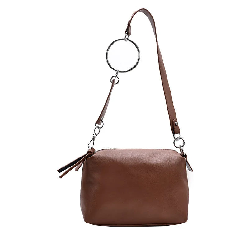 Qiaoduo Vintage PU Leather Shoulder Bag for Women Wide Belt Handbags
