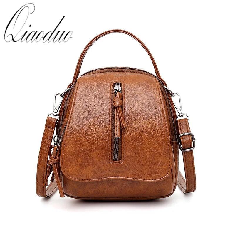Qiaoduo Vintage PU Leather Shoulder Bag Large Capacity Crossbody Tote