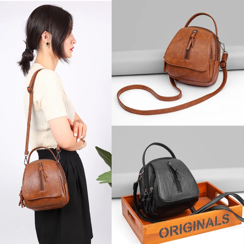 Qiaoduo Vintage PU Leather Shoulder Bag Large Capacity Crossbody Tote