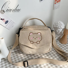 Qiaoduo Canvas Zipper Bag Preppy Style Tote Shoulder Messenger Bag