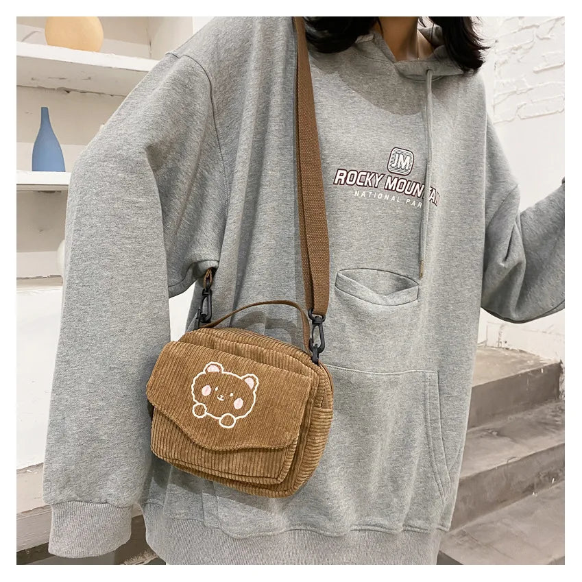Qiaoduo Canvas Zipper Bag Preppy Style Tote Shoulder Messenger Bag