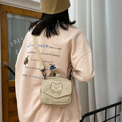 Qiaoduo Canvas Zipper Bag Preppy Style Tote Shoulder Messenger Bag