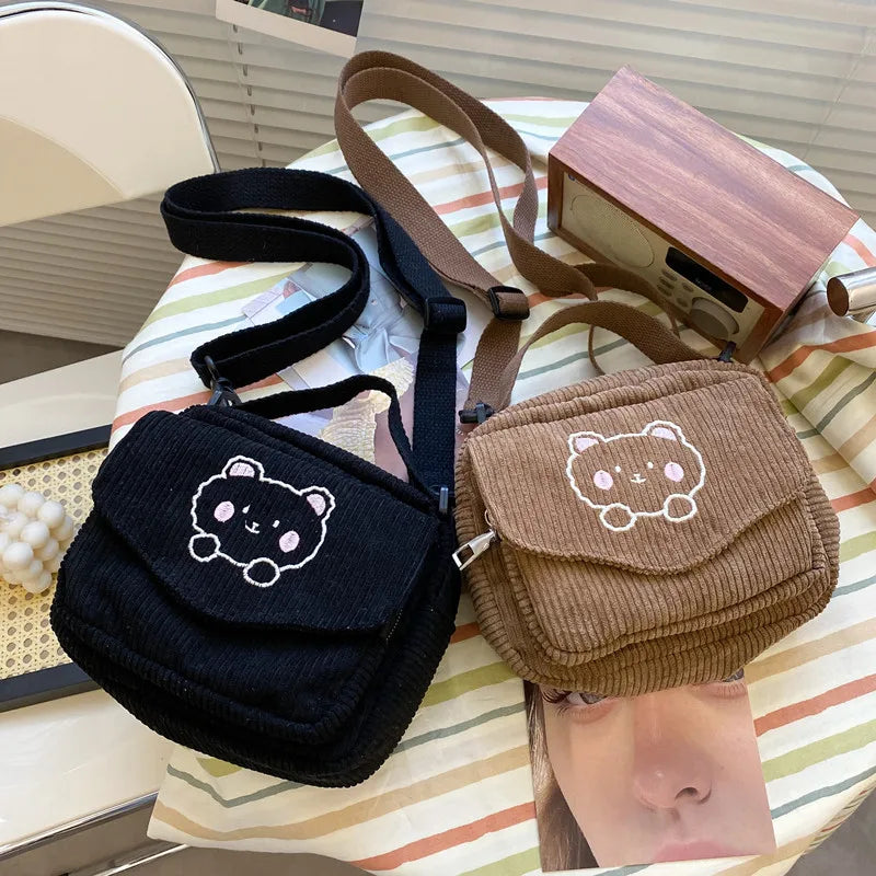 Qiaoduo Canvas Zipper Bag Preppy Style Tote Shoulder Messenger Bag