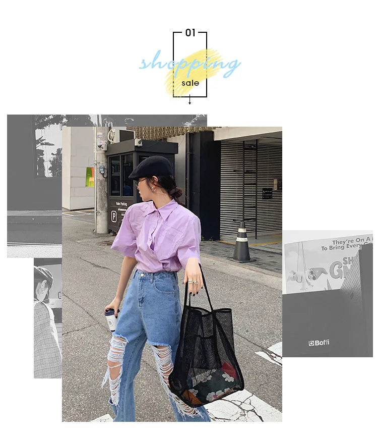 Qiaoduo Ins Wind Mesh Shoulder Bag Lightweight Shopping Beach Bag