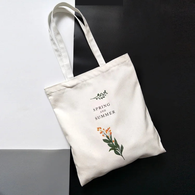 Qiaoduo Women's Canvas Shoulder Bag Flowers Printing Shopping Bag Lady Handbag