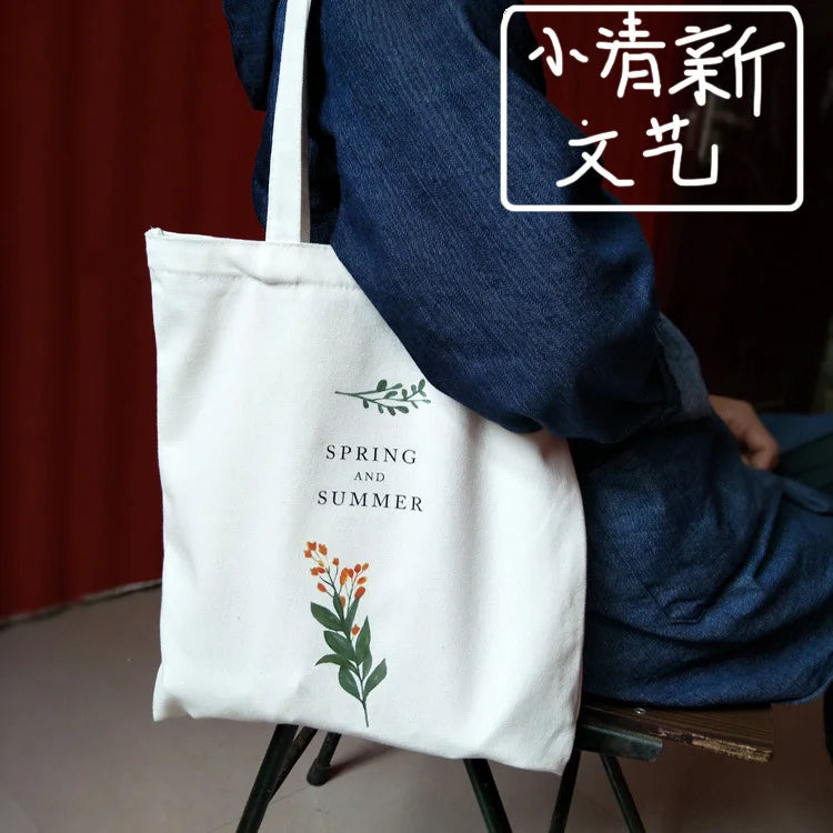 Qiaoduo Women's Canvas Shoulder Bag Flowers Printing Shopping Bag Lady Handbag